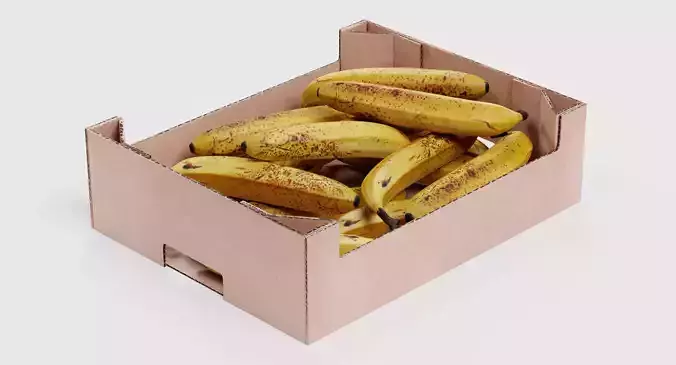Bananas in Box - Filled Cardboard Produce Crate 3D model 3