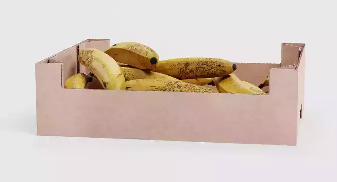 Bananas in Box - Filled Cardboard Produce Crate 3D model 5