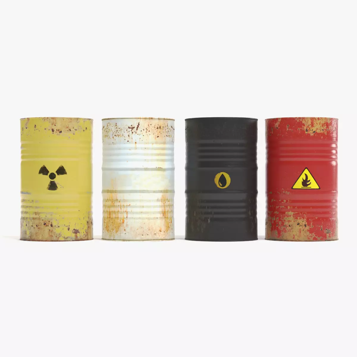 Barrels - 4 Industrial Toxic Waste Drums 3D model