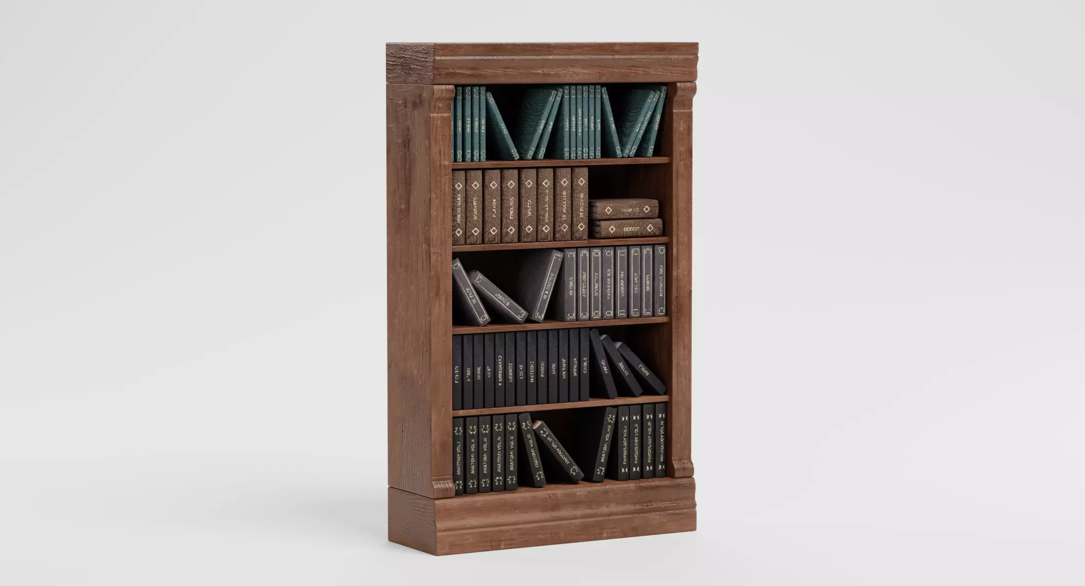 Bookshelf V1 - Filled Vintage Bookcase with Books 3D model