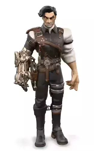 Steampunk Man 3D Model with Robotic Arm Game Ready Asset