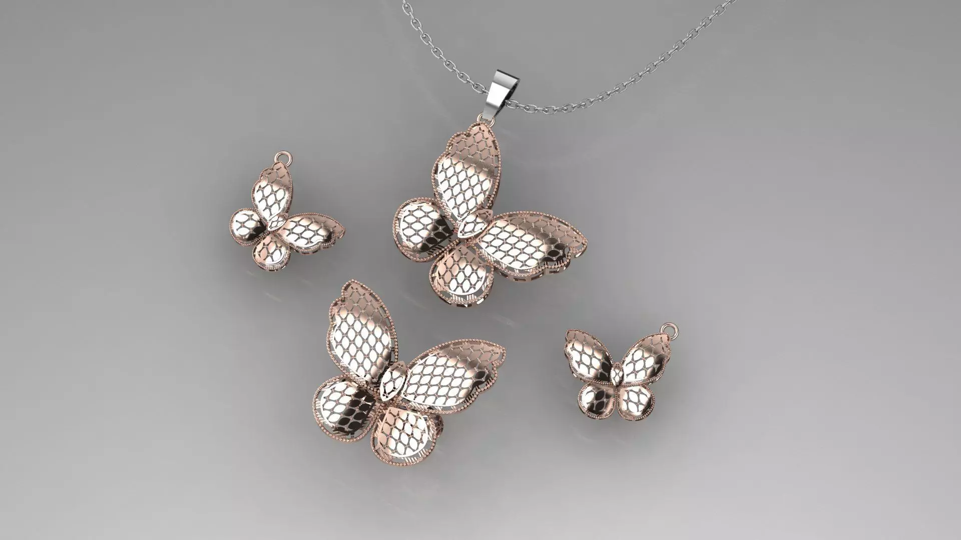 Butterfly gold service - ring earing neckless Free 3D print model