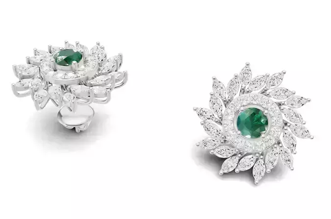 Marquise Diamond Floral Stud Earrings With Pointer