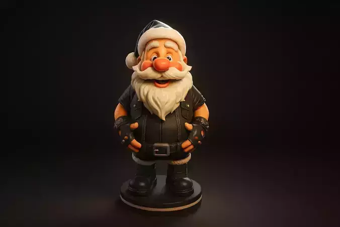 Biker Santa Claus Holiday Santa Figurine in Leather Jacket 