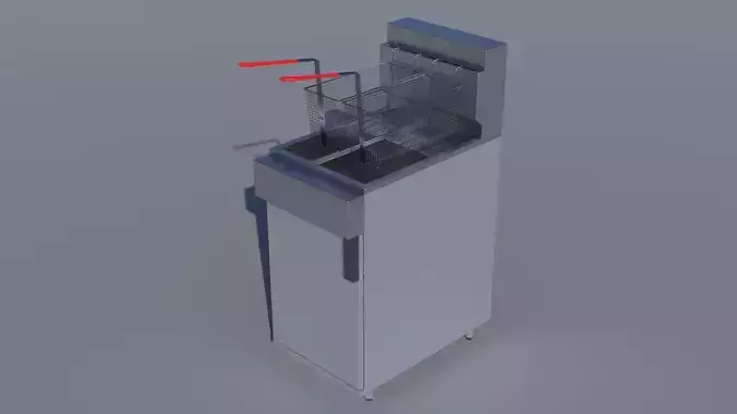 Commercial Gas Deep Fryer with Internal Parts 3D model 2