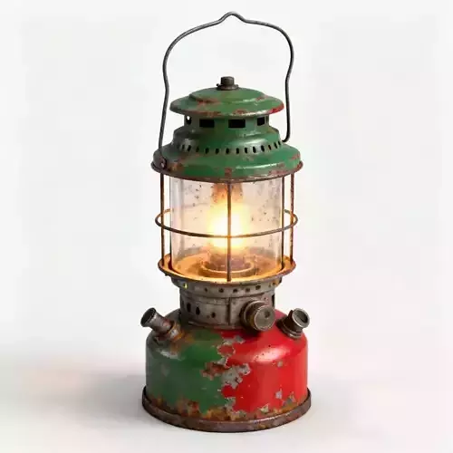 Vintage Rusted Camping Lantern 3D Model  Old Gas Lamp