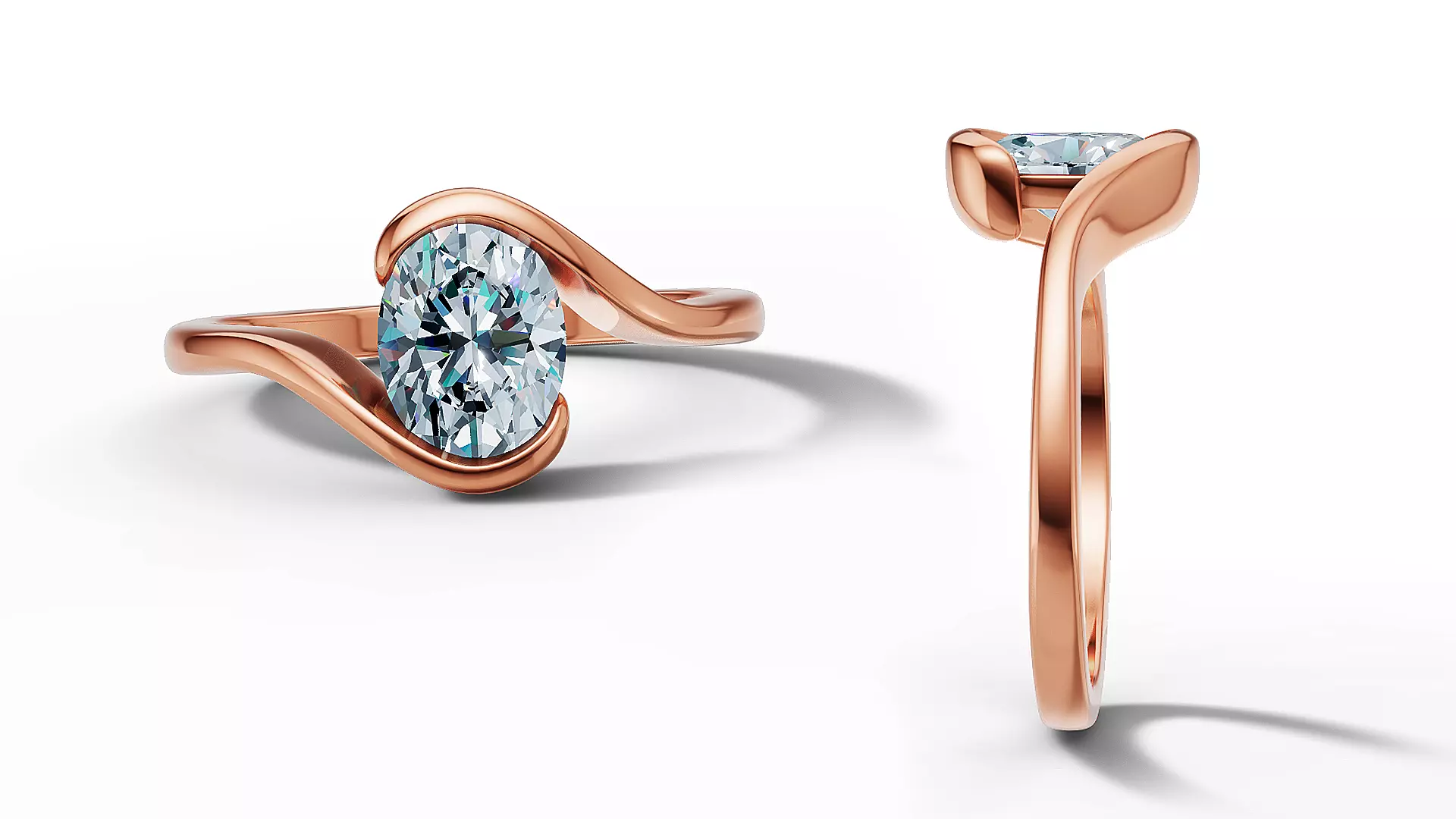 8x6 Oval Solitaire Ring Bypass Ring 1ct Oval Diamond 3D print model