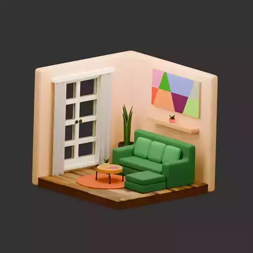 Stylized Mid-Poly Living Room 