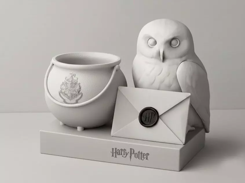 Owl Mail Cauldron Holder Harry Potter Inspired Desk Organizer Low-poly 3D model