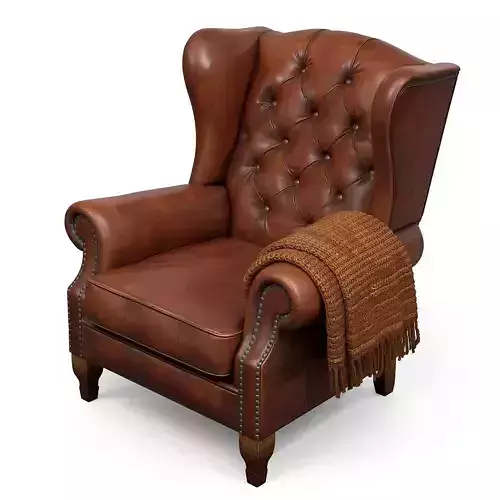 Vintage Leather Wingback Chair 3D Model - Classic Armchair