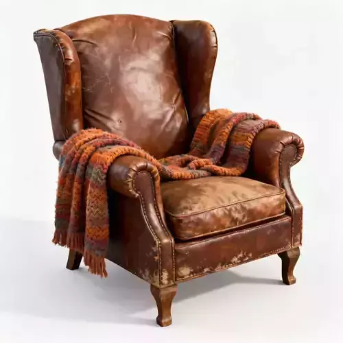 Distressed Vintage Leather Armchair 3D Model - Cozy Seat