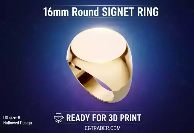 Classic Round Signet Ring 16mm US 8  3D Print