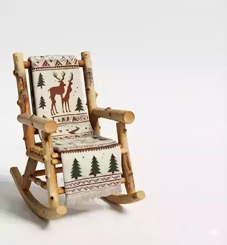 Rustic Log Rocking Chair 3D Model - Winter Cabin Furniture