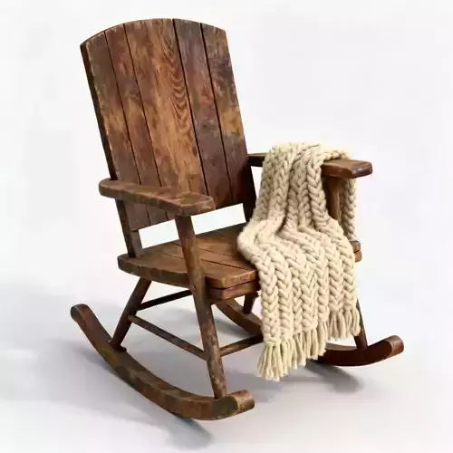 Rustic Aged Wood Rocking Chair 3D Model - Cozy Vintage Furniture