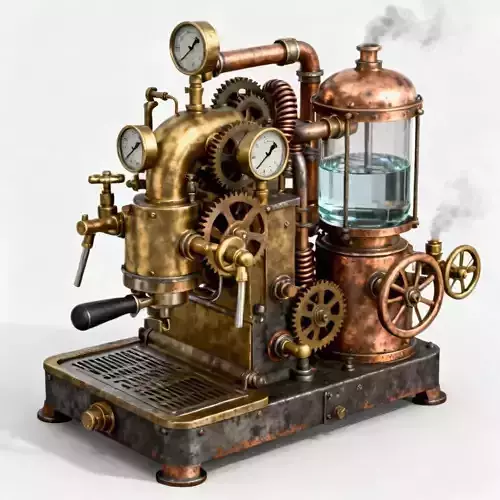 Steampunk Espresso Machine 3D Model - Brass Coffee Maker