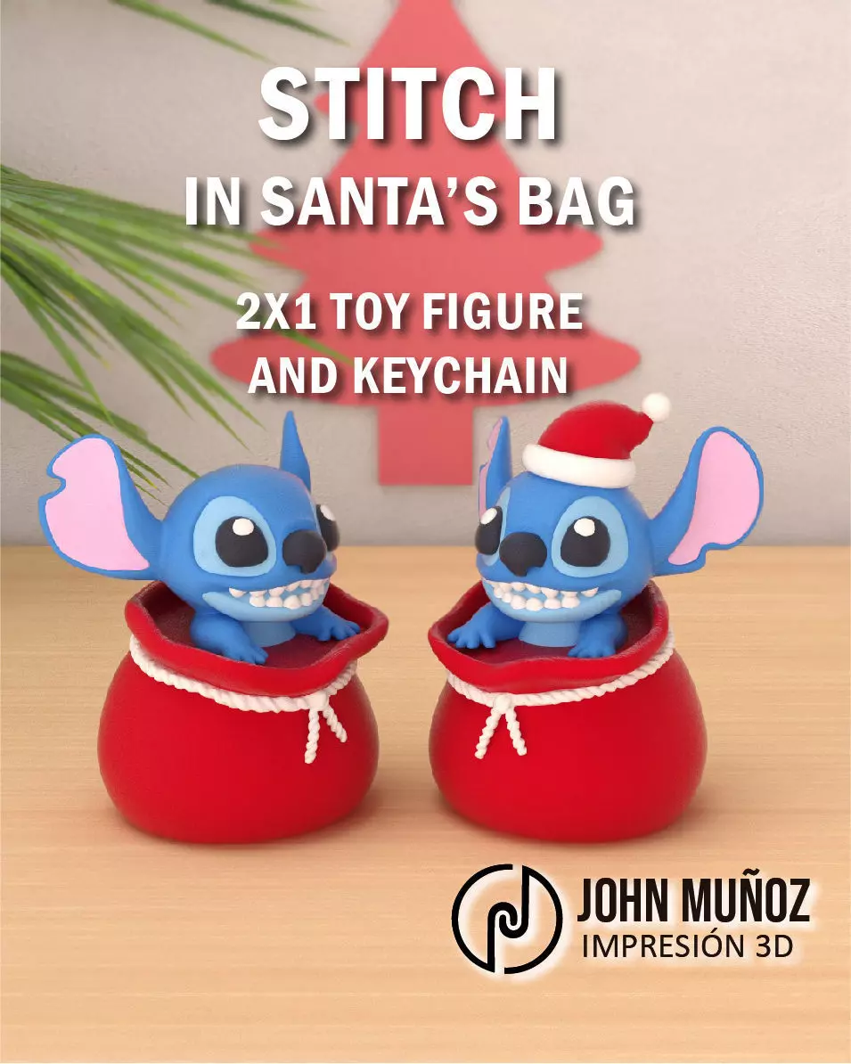 Stitch in Santa is Bag - version keychain and figure 3D print model