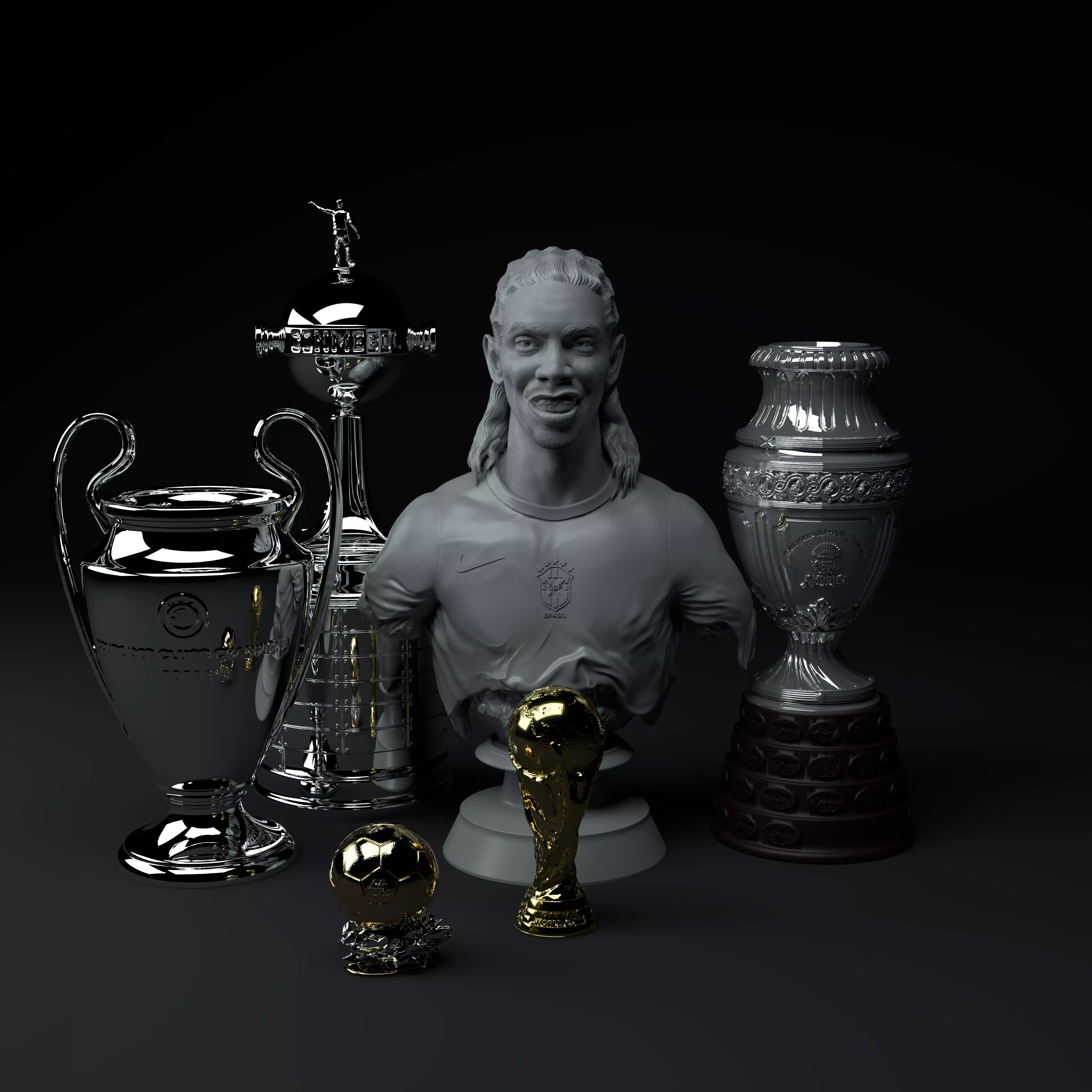 Ronaldinho Premium Trophy Diorama STL 3D print model