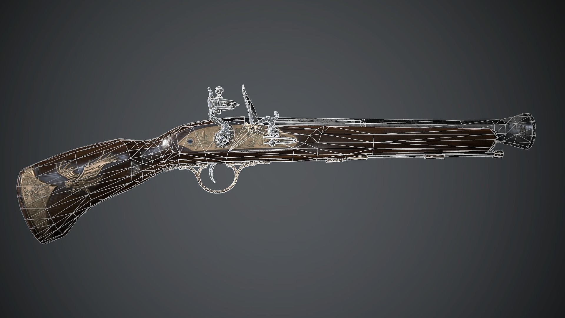 Spanish Flintlock Musketoon - model and textures Low-poly 3D model_7