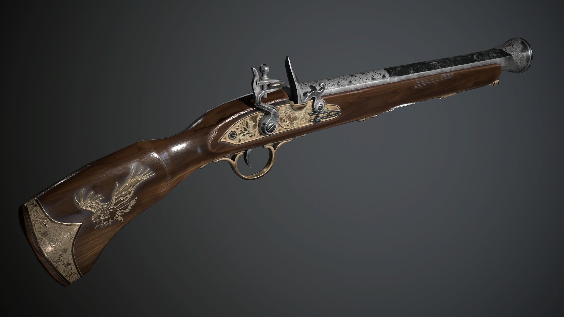 Spanish Flintlock Musketoon - model and textures Low-poly 3D model_1