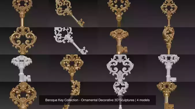 Baroque Key Collection - Ornamental Decorative 3D Sculptures