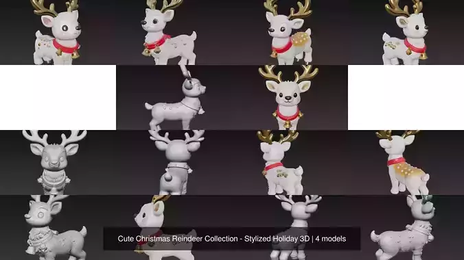 Cute Christmas Reindeer Collection - Stylized Holiday 3D