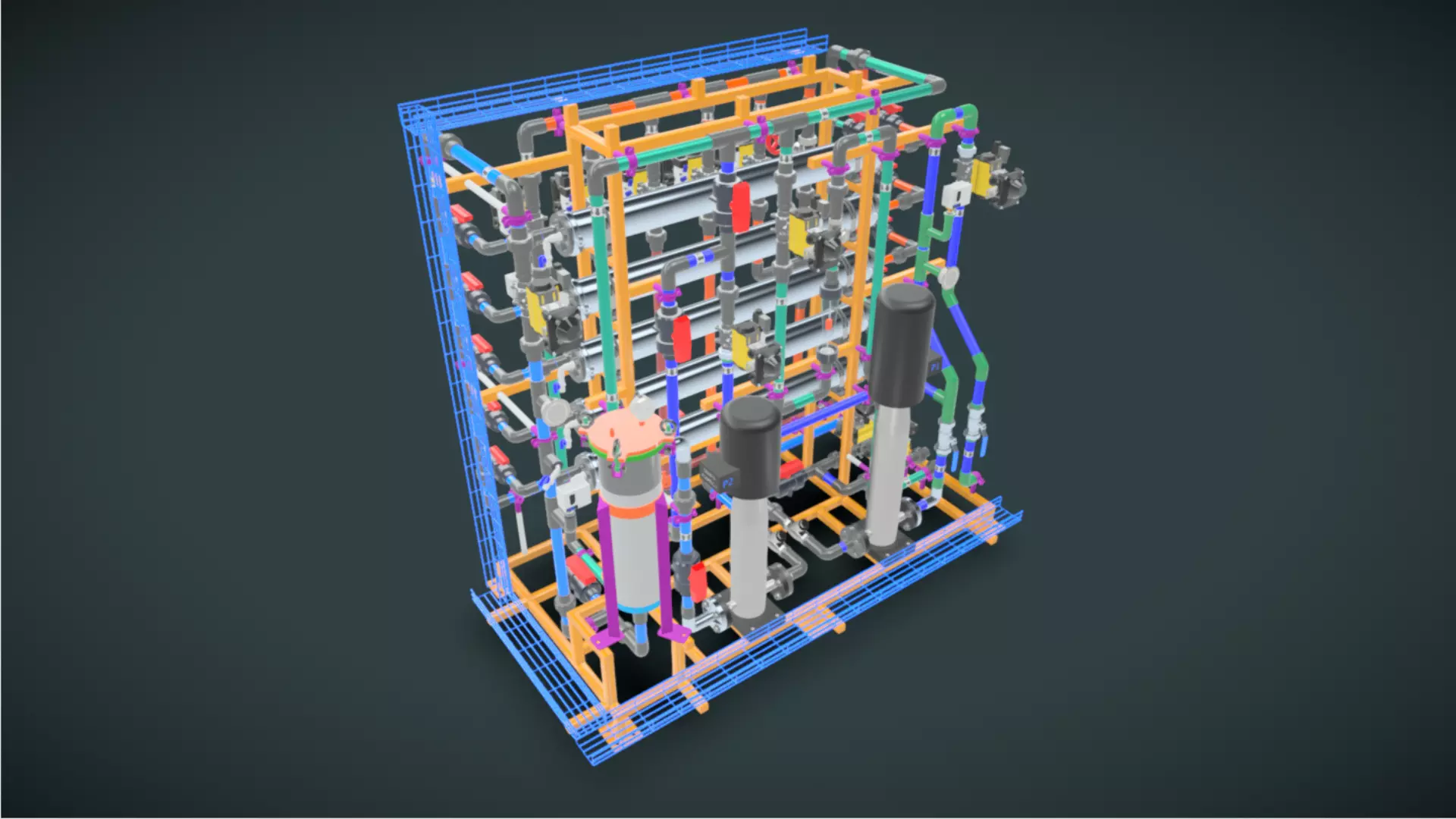 1000Lh RO System with Auto CIP with 4 Membranes 4040 3D model
