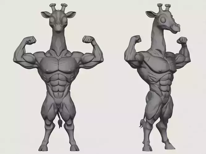 Muscular Bodybuilder Giraffe Character