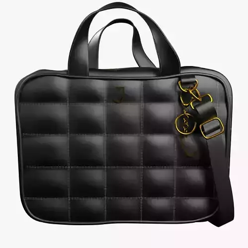 Handbag 3D Model Quilted Black Purse with Gold Hardware