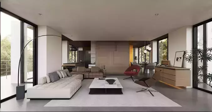 Interior Scene Japandi - 3d Model - Lighting