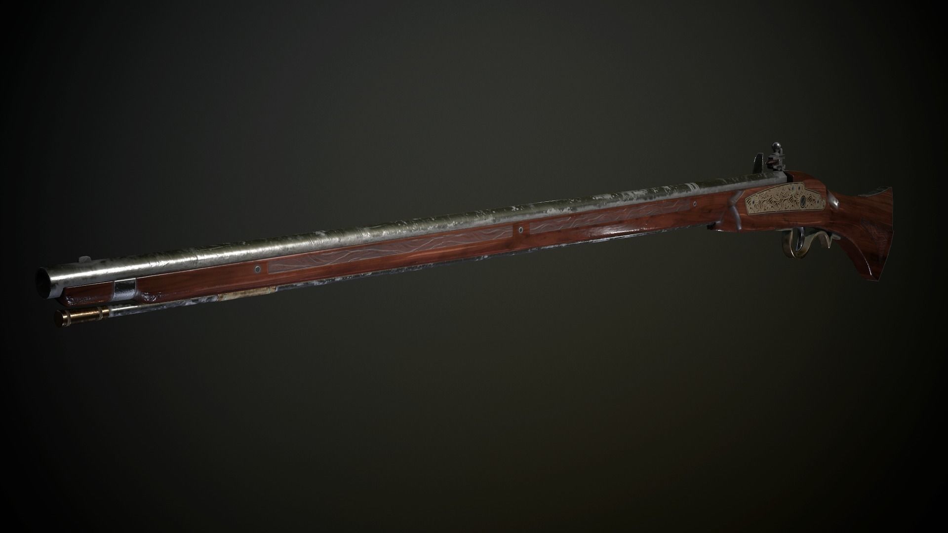 Long Flintlock Musket - model and textures Low-poly 3D model_2