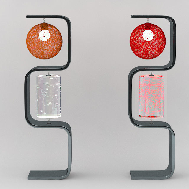 torchiere 3 lamp with orange ball in middle 3D model_1