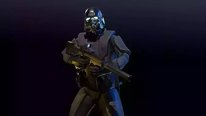 Futuristic Armored Soldier with Suppressed Rifle 