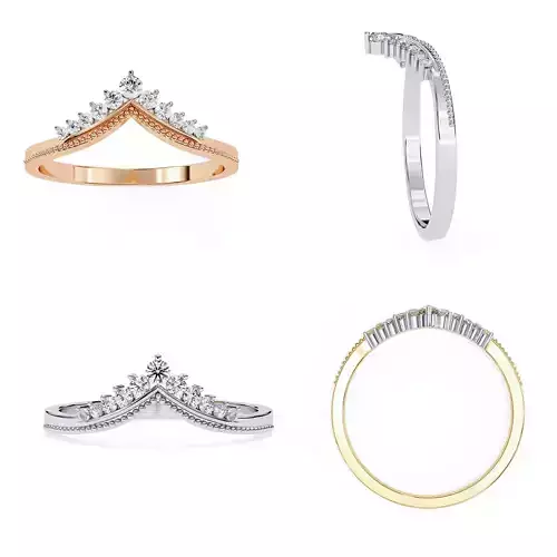 Elegant Crown V Curve Diamond Ring