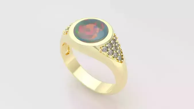 Oval Cabochon Signet Ring with Pave Setting 3D Print Model