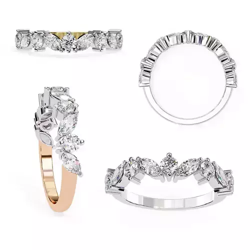 Marquise Round Diamond Band 3D Model STL for 3D Printing