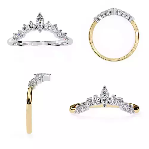 Marquise Crown Curved Diamond Band 3D Model STL for 3D Printing