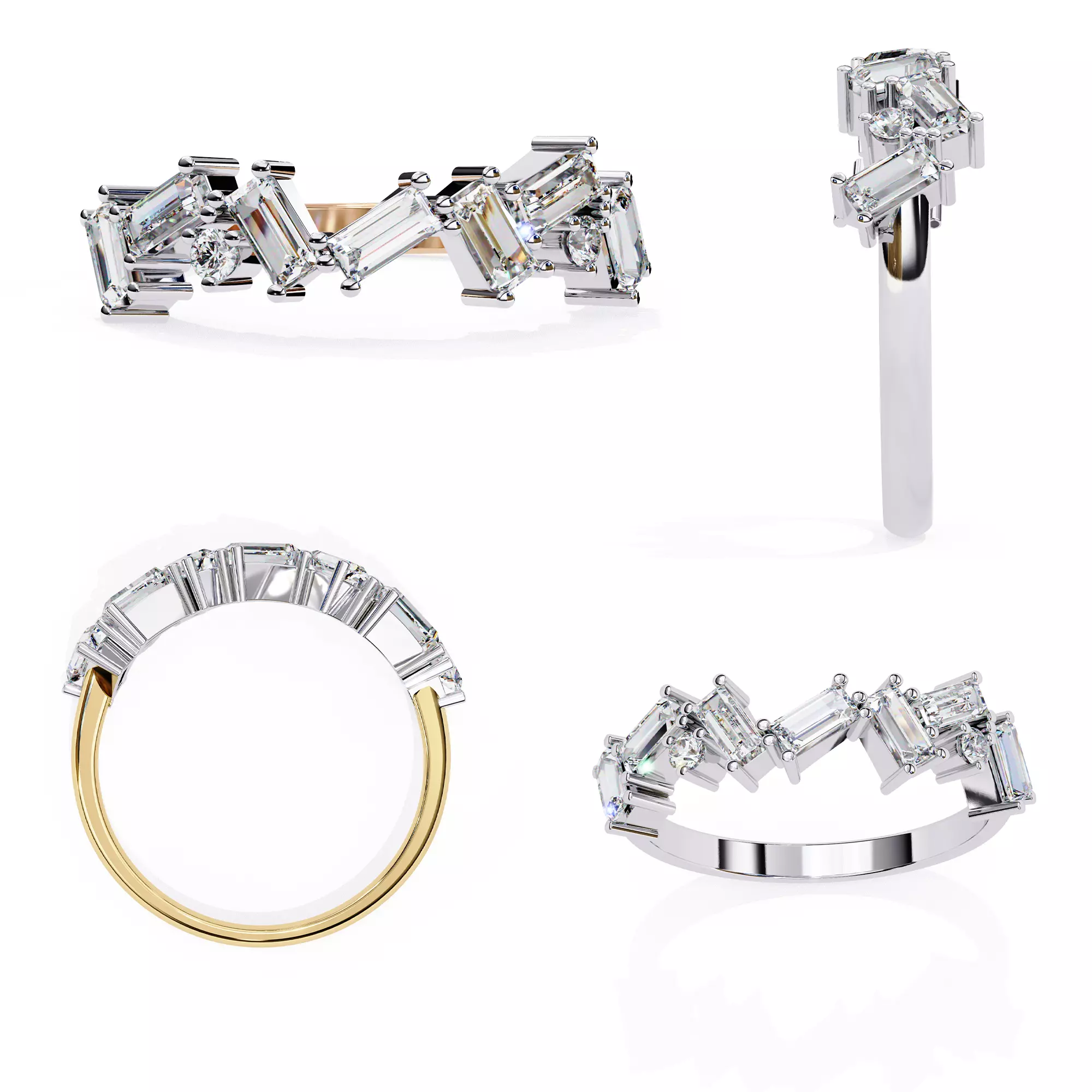 Zig-Zag Emerald Round Diamond Band Premium 3D Model STL 3D print model