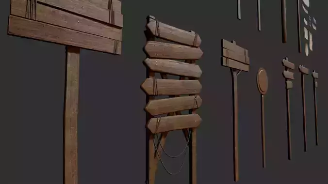 40 plus Ultimate Wooden Directional Sings Pack Game Ready Models
