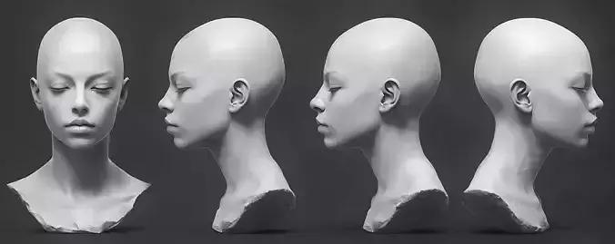 Original woman facial head sculpture details character design