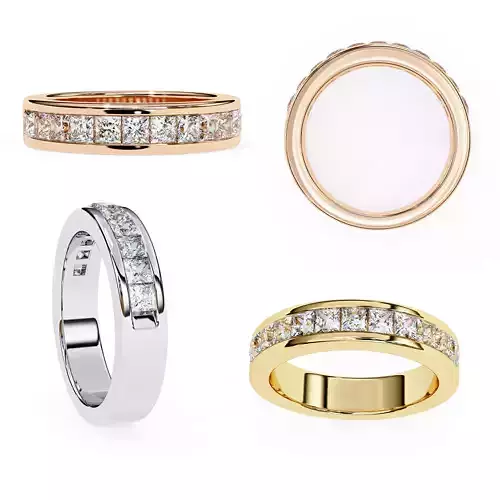 Princess Cut Channel-Set Ring High-Detail STL File