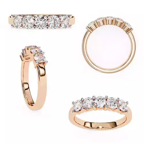 Five-Stone Diamond Ring High-Quality 3D Model STL 