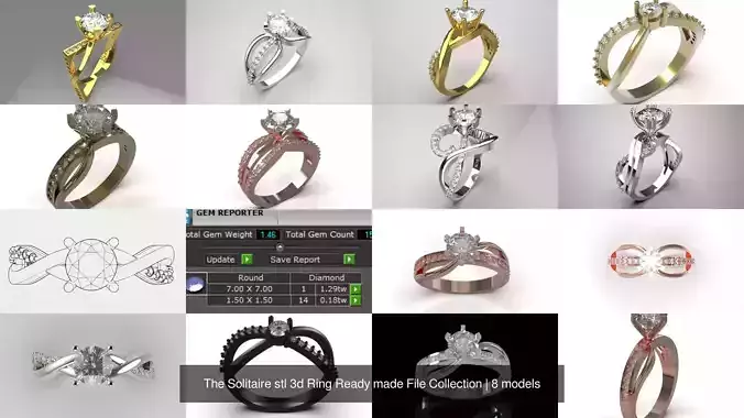 The Solitaire stl 3d Ring Ready made File Collection