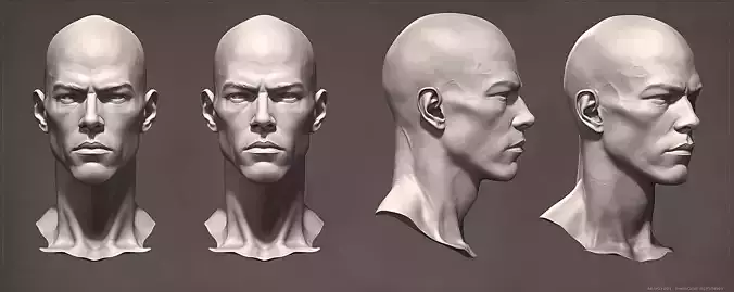 Original man facial head sculpture details character design