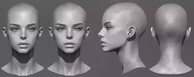 Original woman facial head sculpture details character design