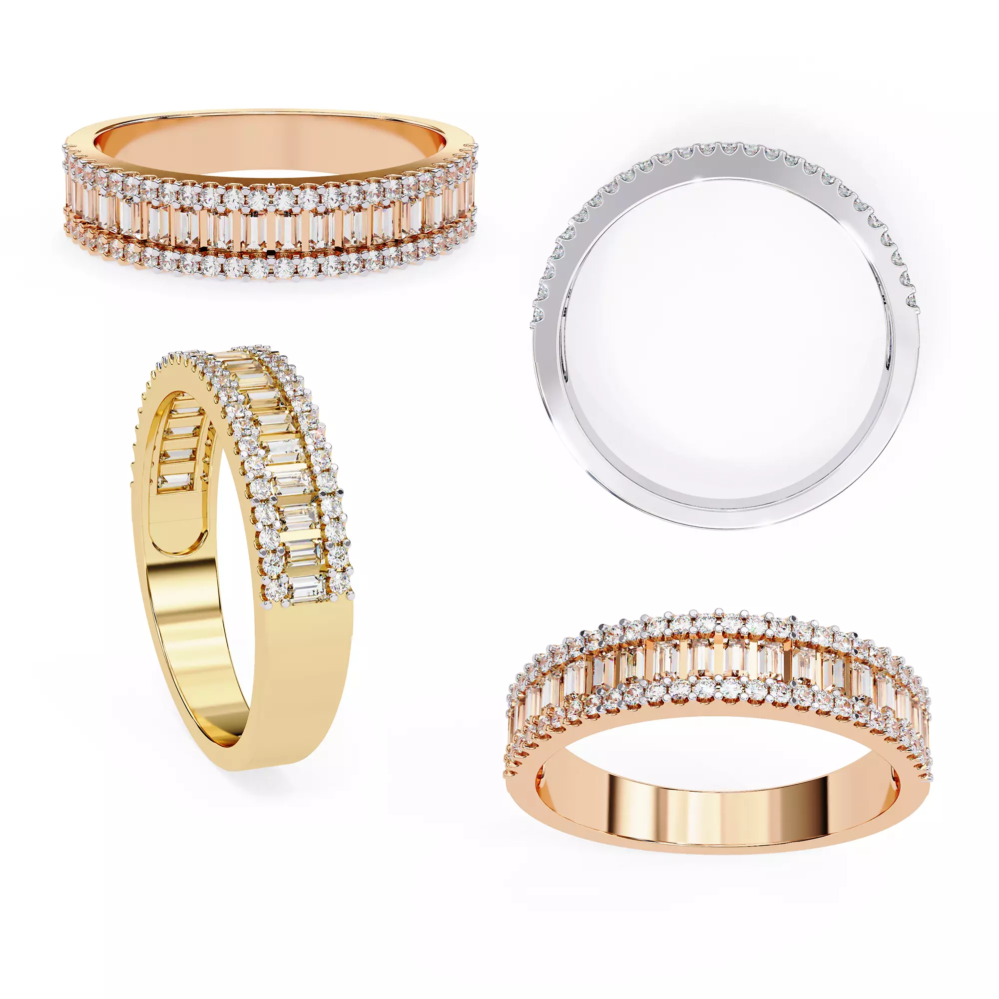 Luxury Baguette Round Diamond Band Ring 3D Model STL 3D print model