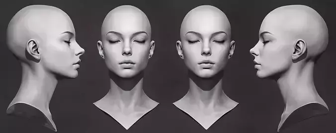 Original woman facial head sculpture details character design