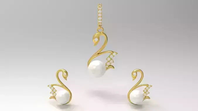 Swan Design Half Set earring pendant model ps0004
