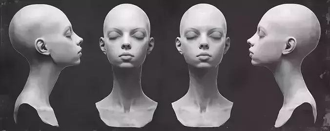 Original woman facial head sculpture details character design