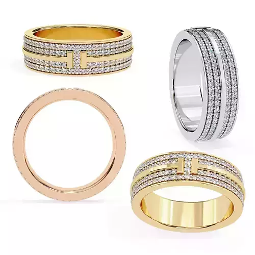 Luxury Double-Row Diamond Band Ring STL 3DM