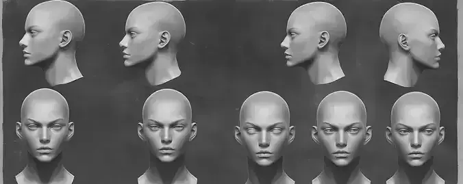 Original woman facial head sculpture details character design
